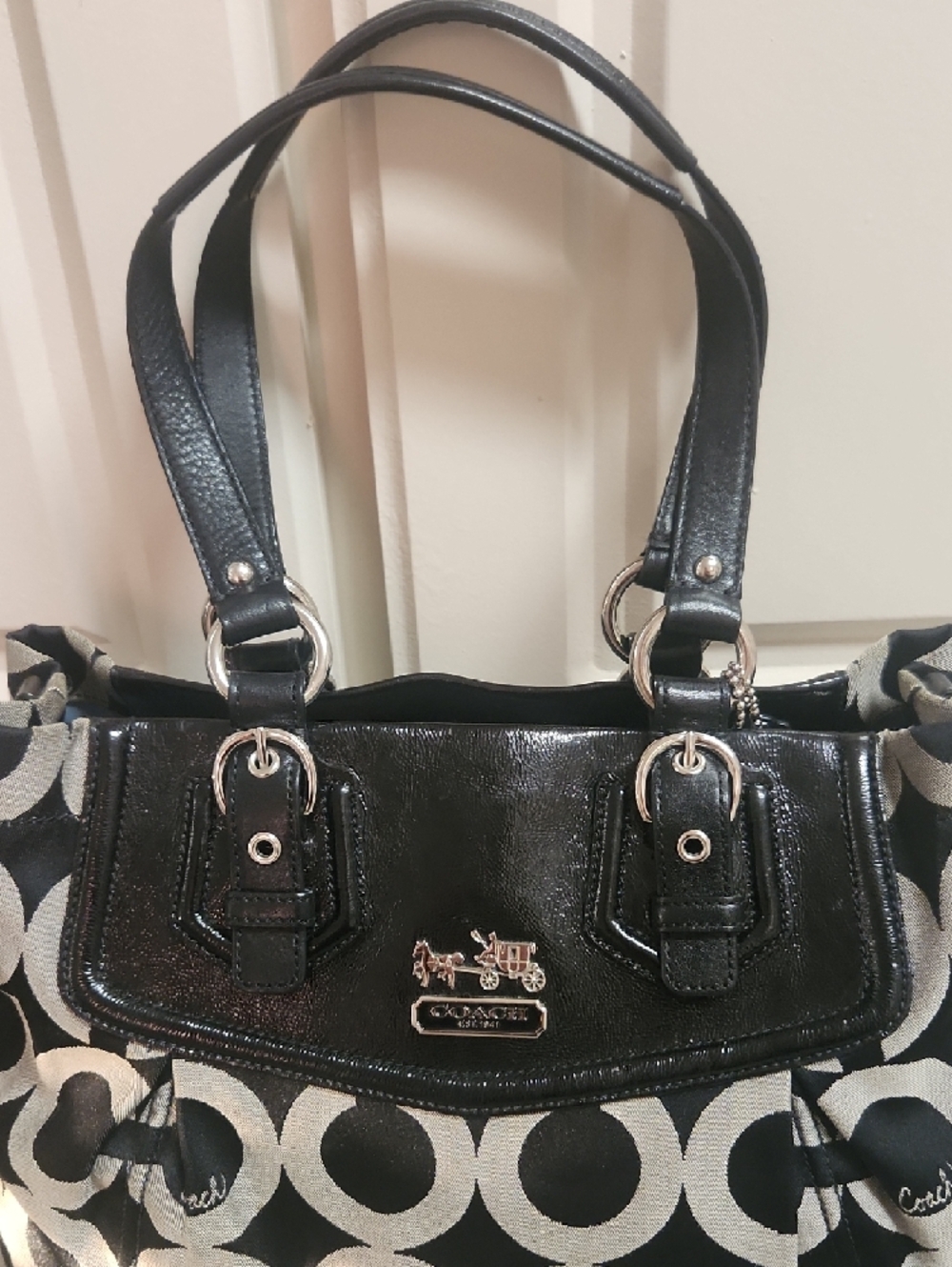 Coach Black & Gray Signature Tote Shoulder Bag - Picture 5 of 15